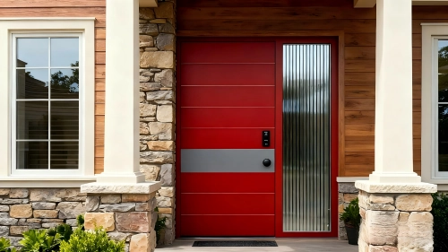 High-Gloss Red Pivot Entrance Aluminum Door