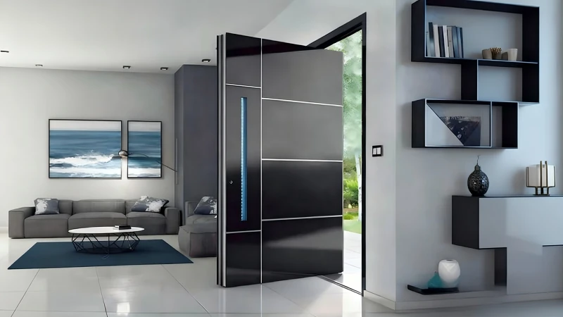 High gloss black front door Hall perspective