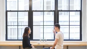 black aluminum windows coffee shop