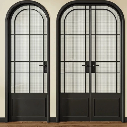 Black French wooden door with tempered glass panel