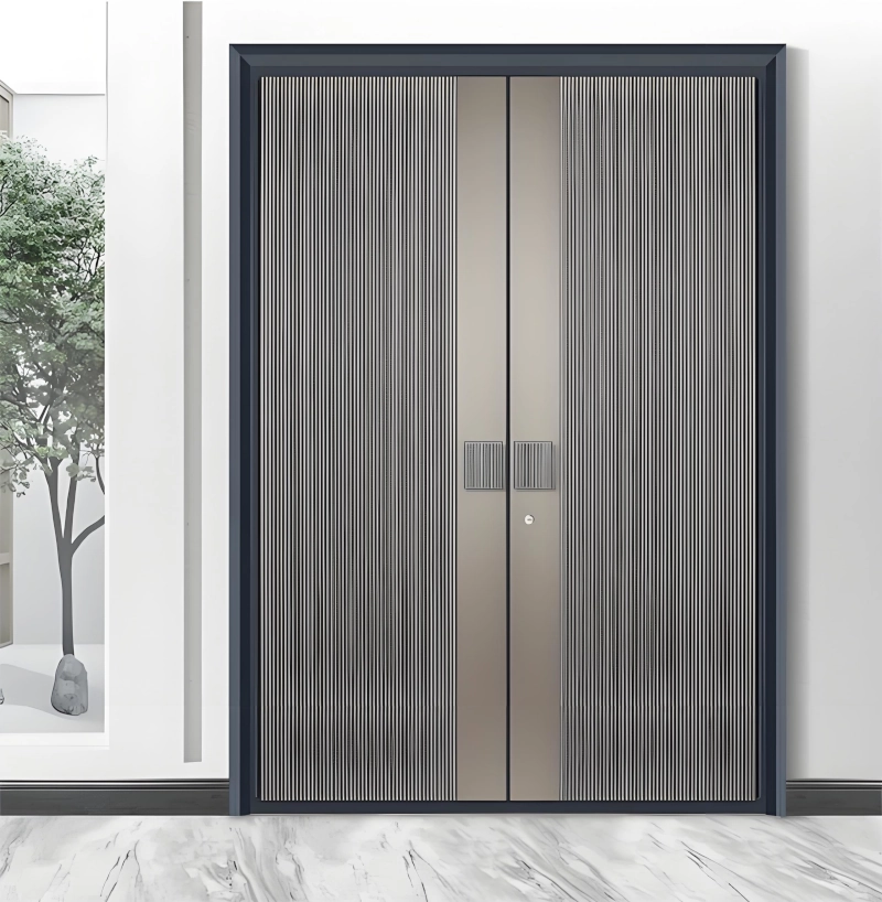 Frameless aluminum entry door with concealed handle