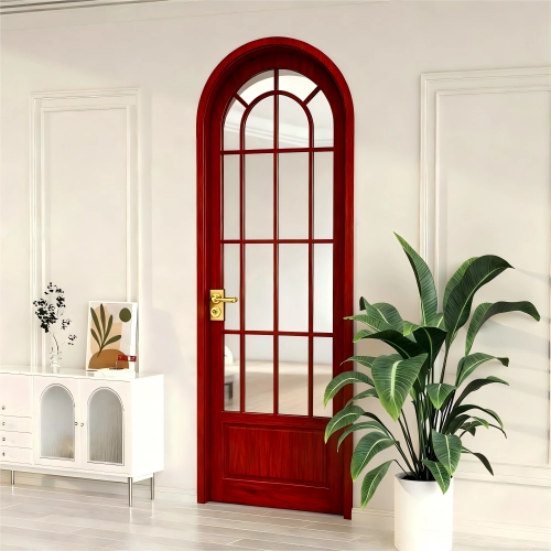French wooden door with tempered glass panel