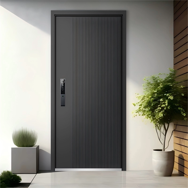 Smart aluminum door with keypad and fingerprint access