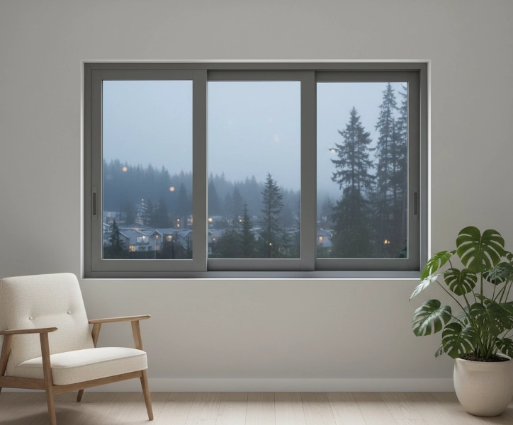 Black-framed UPVC sliding window in the bedroom