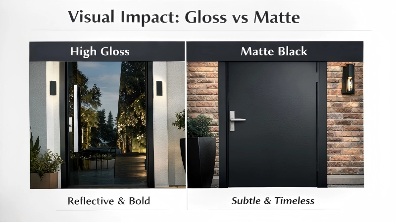 High Gloss vs Matte Black Front Doors,Appearance and Surface Construction
