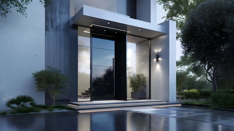 High-gloss aluminum entry door with long-handled design