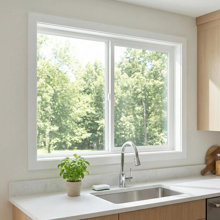 White UPVC sliding window in the kitchen