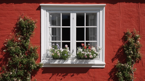 The house with red exterior walls has white UPVC windows installed.