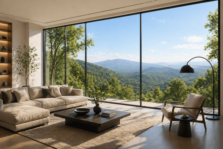 How to Design a Bright Living Room with Floor-to-Ceiling Fixed Windows