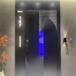 black aluminum entrance door with LED lighting and smart lock