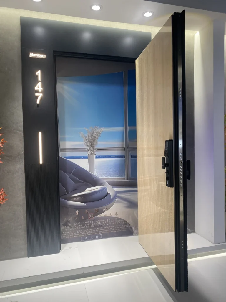 custom cast aluminum pivot front door for luxury villa entrance