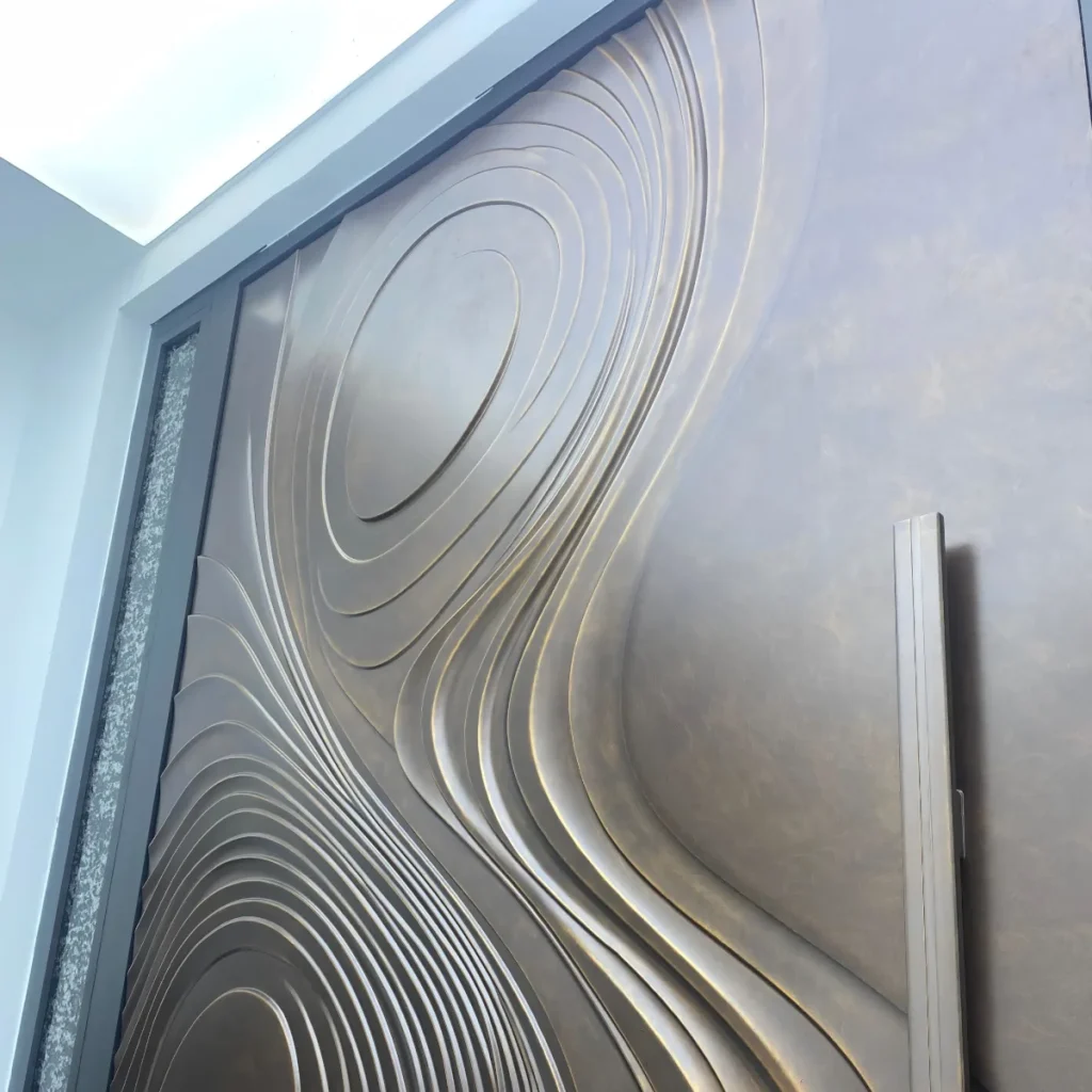 custom wooden pivot door 3d wave texture