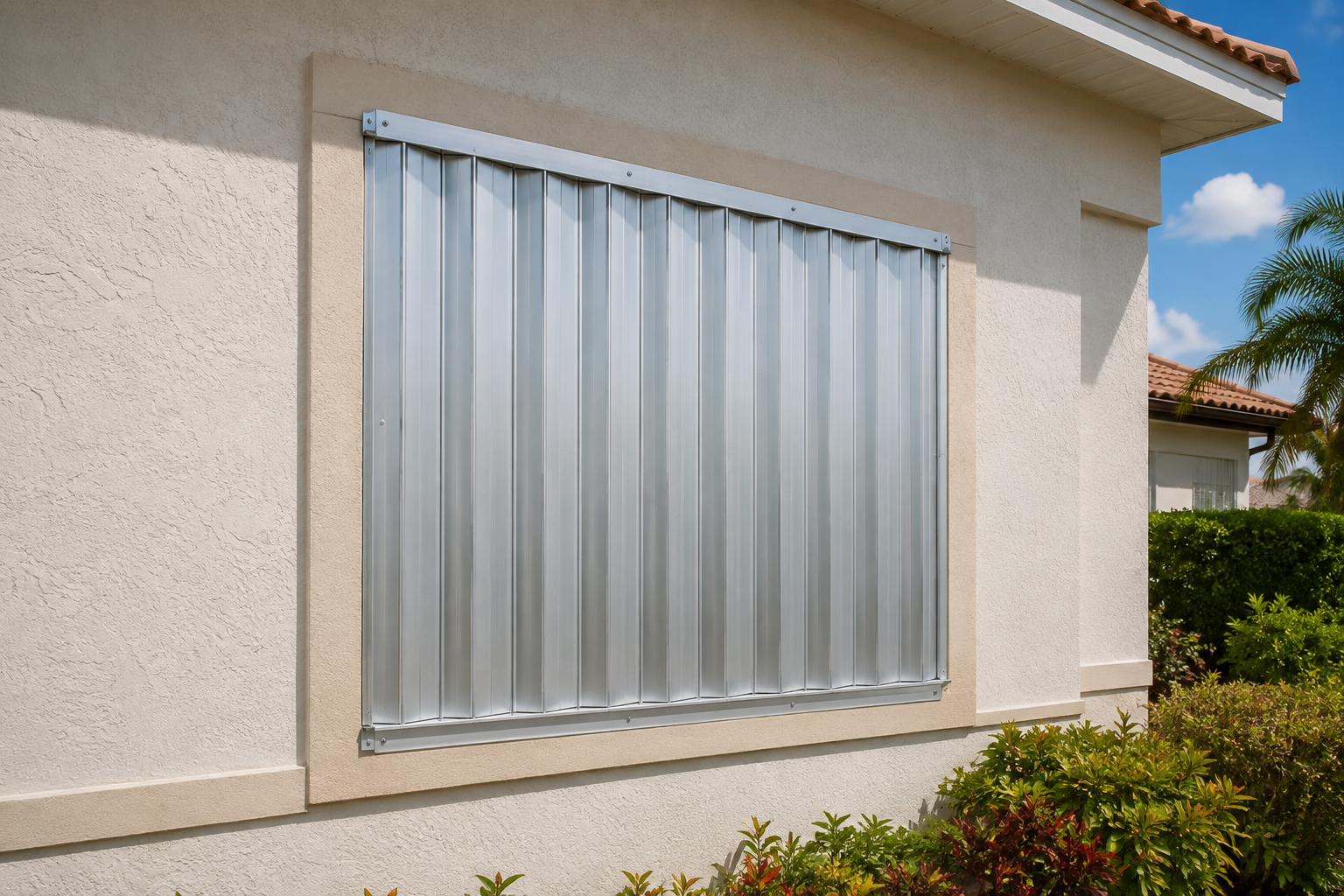 Hurricane shutter protecting a residential window