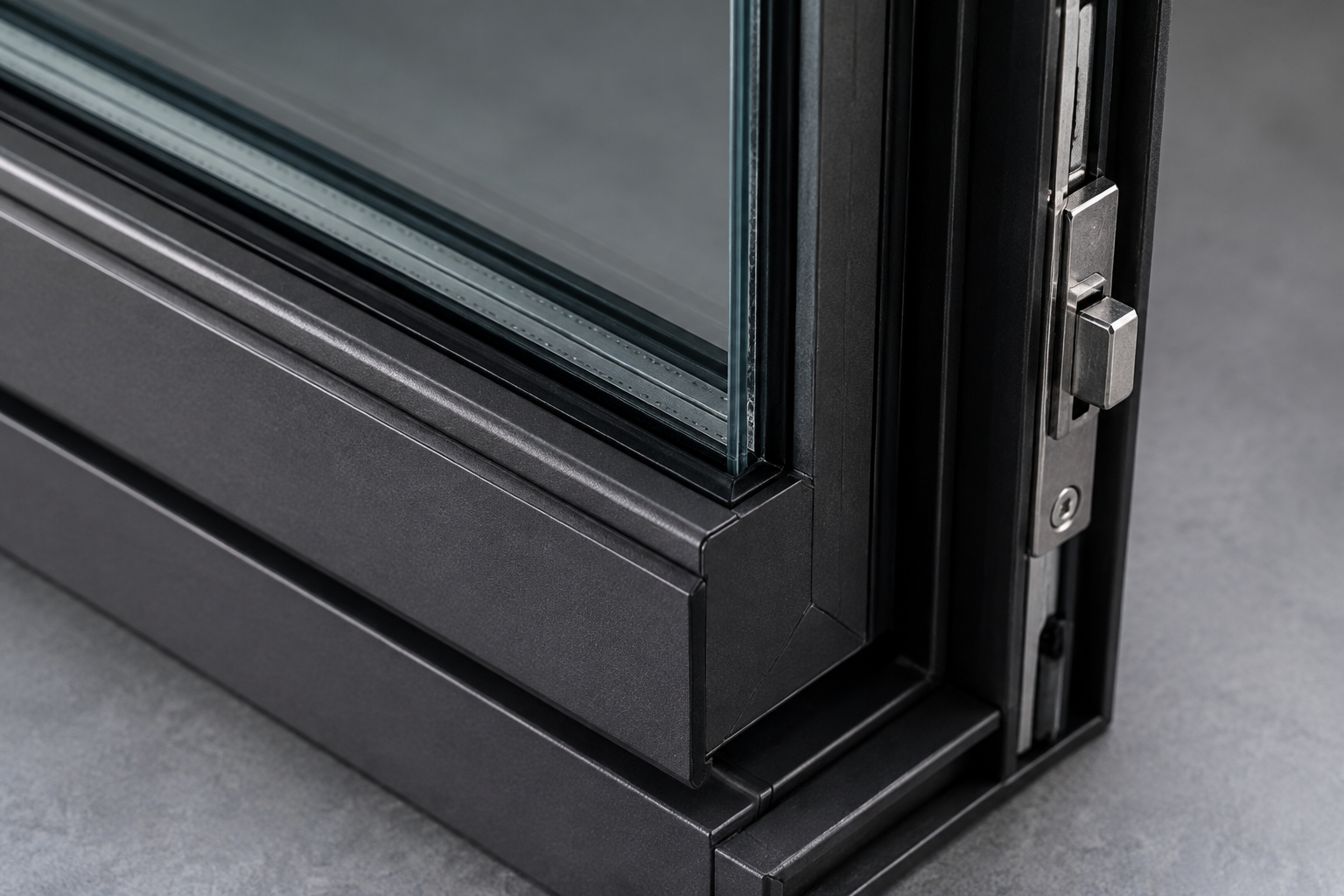Aluminum impact window frame and laminated glass details