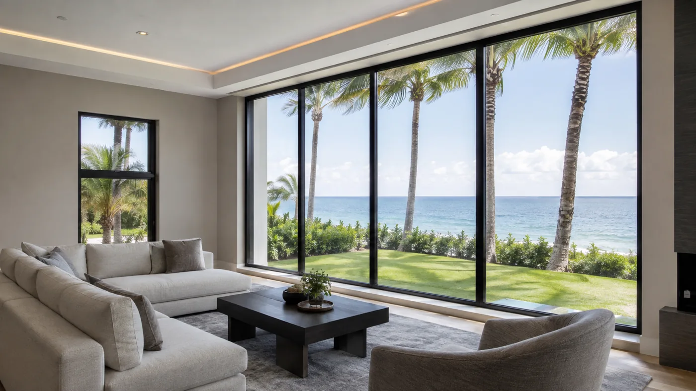 Large coastal aluminum windows illustrating impact window design pressure and size considerations