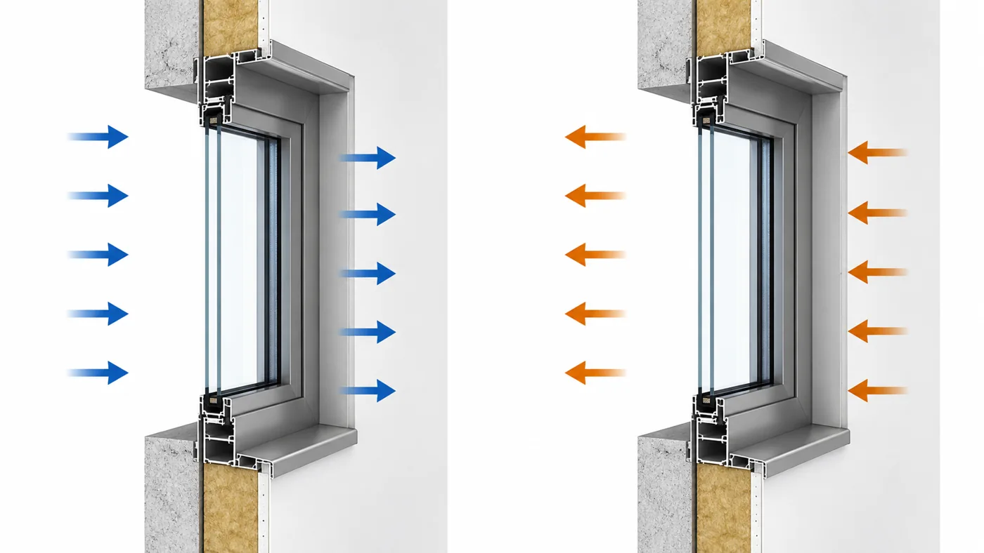 Positive and negative impact window design pressure shown by inward blue and outward orange arrows