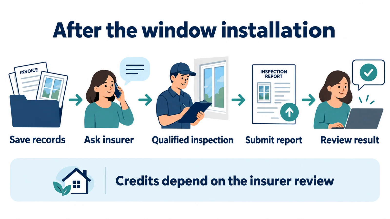 Five-step workflow from saving records to insurer review of the inspection report.
