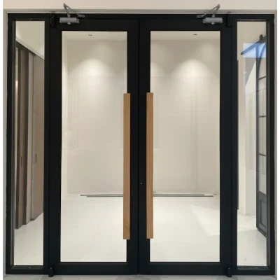 Aluminum-framed glass door with door closer feature
