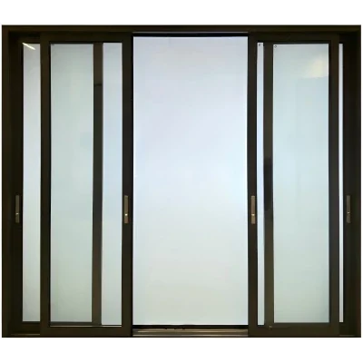 Four sliding aluminum-framed doors feature Four sliding aluminum-framed doors feature