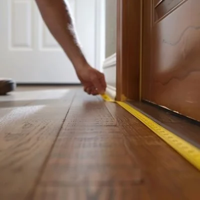 Measure the width of the bottom of the door frame using a tape measure.